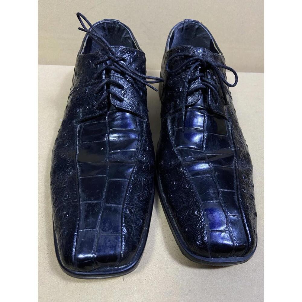 Stacy Adams Mens Black Leather Crocodile Print Oxford Shoe 9.5 M Pietro 24141